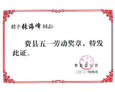 2021费县五一劳动奖章